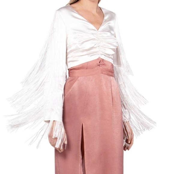 CIAO SEA White Satin Tassel Long sleeve Crop Top - Picture 5 of 9